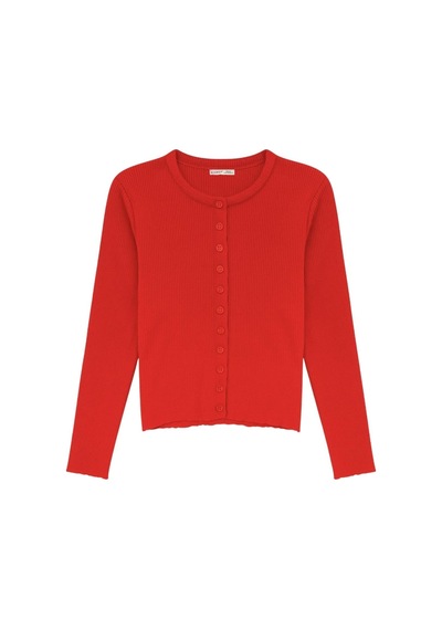 Hiccup Mixray Düğmeli Slim Fit Yivli Örgü Hırka Kırmızı