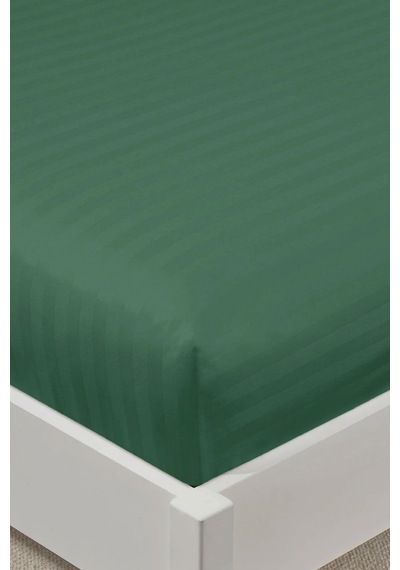 Varol %100 Pamuk Saten Stripe Battal Boy King Size Lastikli Çarşaf Takımı 30 Cm 2 Yastık Kılıf Yeşil