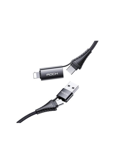 Rock R12 4 In 1 Çok Fonksiyonlu 1 Metre Pd Hızlı Şarj Ve Data Kablosu Siyah