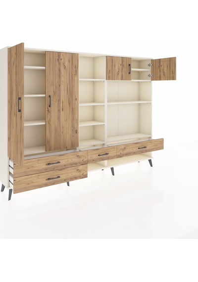 Arges Dolap 12 Raflı 4 Çekmeceli 4 Kapaklı 220x30x163 Aytaşı-çam Aytaşı-çam