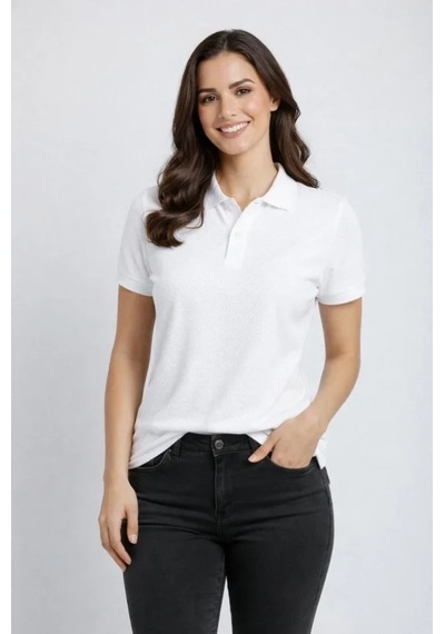 Buğrahayalin Pike Kumaş Düğmeli Yaka Regular Rahat Günlük Kısa Kol Tişört T-shirt - Beyaz Beyaz