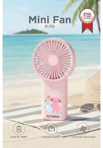Şarjlı El Vantilatörü Mini Taşınabilir 3 Kademeli Kapibara Figürlü Masa Fanı F70 Pembe