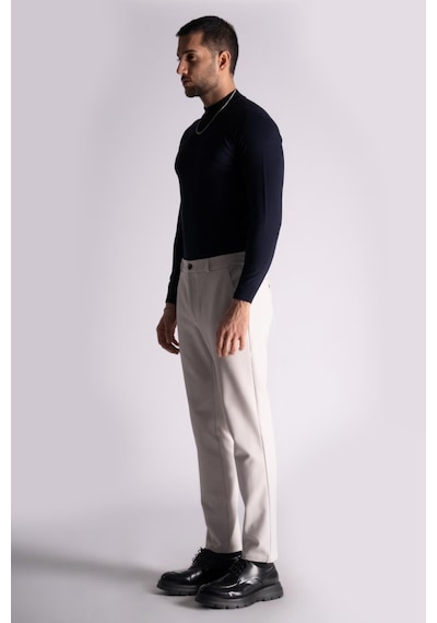 Beli Lastikli Slim Fit Dokulu Chino Pantolon Taş Taş