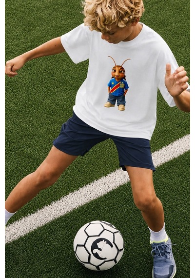 Monila Unisex Çocuk Pamuklu Demokratik Kongo Baskılı T-shirt Ekru