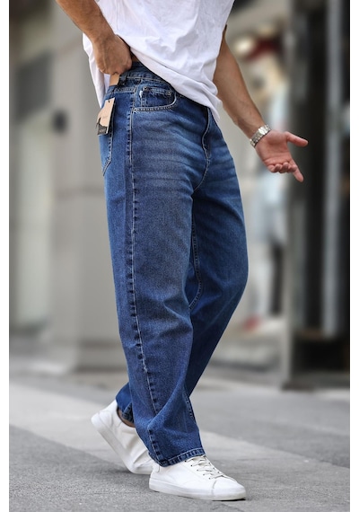 Madmext Koyu Mavi Erkek Yıkamalı Baggy Jean 7216-koyu Mavi Koyu Mavi