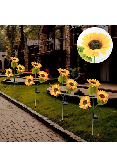 2li Set Güneş Enerjili Ayçiçeği Aydınlatma Led Işıklı Bahçe, Balkon, Yol Şık Tasarım -