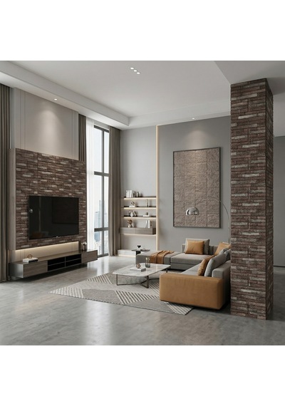 Brano 70x77 Cm Kendinden Yapışkanlı Kabartmalı, Koyu Kahve Kiremit Desenli Duvar Kaplama Z163-6