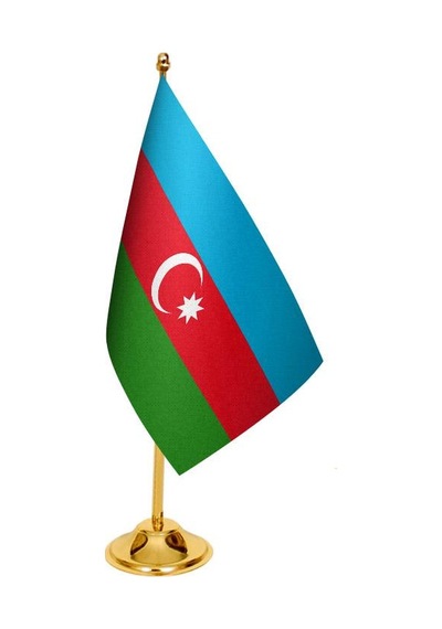 Masa Üstü Azerbaycan Bayrağı + Pirinç Direk Masa Bayrak Seti