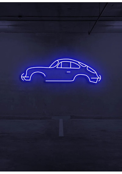 Rent A Carlara Özel Retro Araba Figürlü Neon Tabela Mavi