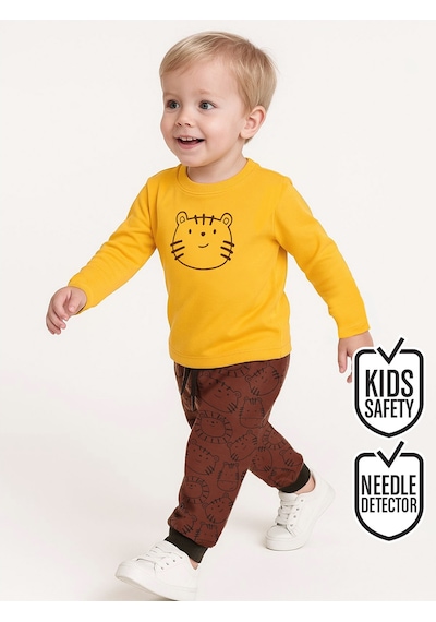 Denokids Sevimli Kedi Erkek Bebek T-shirt Pantolon Takım