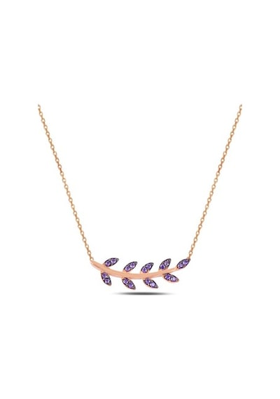Gümüş Rose Mor Taşlı Yaprak Üçlü Set