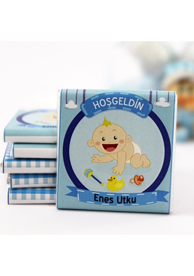 Dark Brown Hoşgeldin Bebek Çikolatası İsim Yazılabilen Hediye Çikolata EBK11 150 Adet