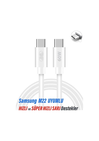 Samsung M22 Uyumlu Type C Şarj Kablosu Hızlı Kablosu 1m Max 60w