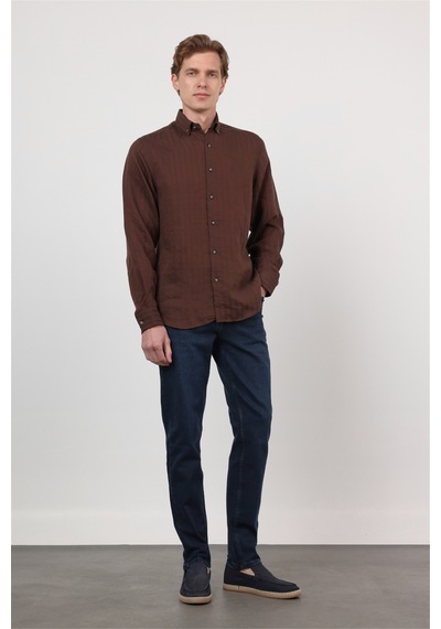 İmza Kahverengi Düğmeli Yaka Uzun Kol Cepsiz Slim Fit Gömlek 1004260165 İmza Kahverengi Düğmeli Yaka Uzun Kol Cepsiz Slim Fit Gömlek 1004260165