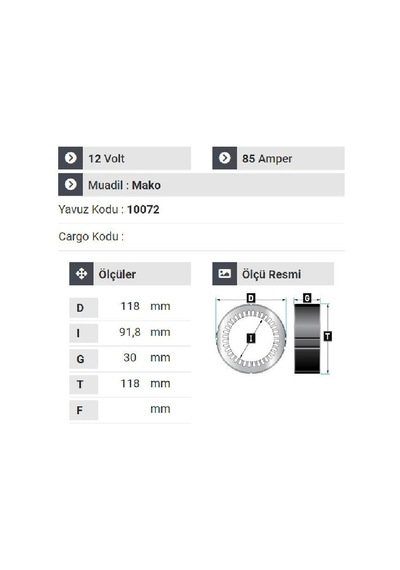 Nursan 120912 Statör 12v 85a Mako Tip Kapaklı Albea Multijet 1.2 Opel Corsa