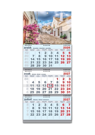 2027 Büyük Boy Gemici Takvimi Denizci Duvar Takvimi Mavi Renk Üç Parça Spiralli 33x77.5 CM