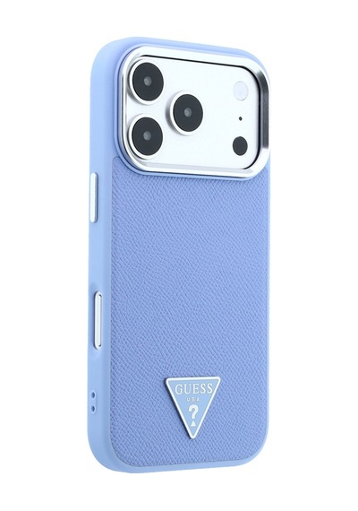 Apple iPhone Uyumlu 18 Pro Max Kılıf Guess  Lisanslı M-safe Özellikli Grained Triangle Kapak Açık Mavi
