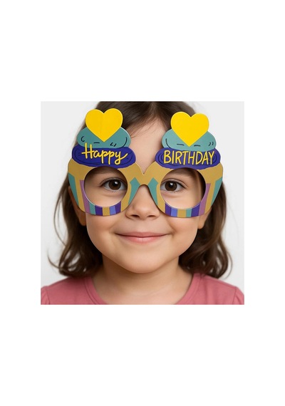 Cupcake Temalı Doğum Günü Renkli Karton Happy Birthday Gözlüğü 6 Adet - Parti Gözlüğü & Maske 0 - 99