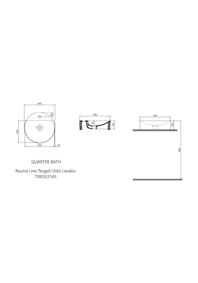 Tezgah Üstü Set Üstü Lavabo 45 Çap Delikli Yuvarlak Quarter Bath Round Line Beyaz