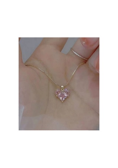 Lunarie Pembe Zirkon Kalp Kolye 14k Gold Kararmaz Çelik Venedik