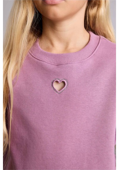 Defacto Relax Fıt Bisiklet Yaka Kalp Desenli İçi Yumuşak Tüylü Kalın Sweatshirt Kumaşı Sweatshirt Kız Çocuk I6192a826wnpr237 Mor-pr237