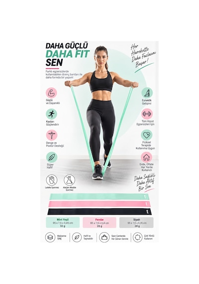 Online 3’lü Pilates Direnç Bandı Seti Fitness Egzersiz Lastiği