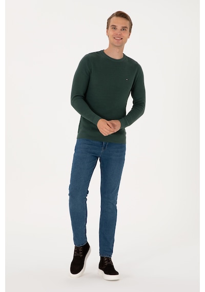 U.S. Polo Assn. Erkek Slim Fit Bisiklet Yaka Koyu Yeşil Basic Kazak 50313667-VR079