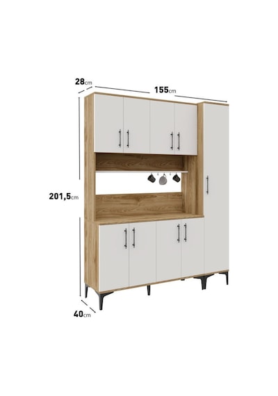 Plain Metal Ayak Metal Kulp Pla9155 Kahve Köşesi 9 Kapaklı Çok Amaçlı Dolap Erzak Dolabı Kiler Dolabı Saklama Dolabı Ekru Ceviz