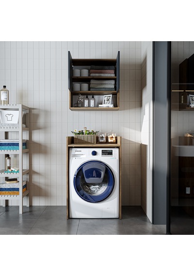 Çamaşır-kurutma Makinesi Dolabı+ Üst Dolabı, Banyo Dolabı 65 Cm Atlantik Çam - Antrasit Çamaşır-kurutma Makinesi Dolabı+ Üst Dolabı, Banyo Dolabı 65 Cm Atlantik Çam - Antrasit