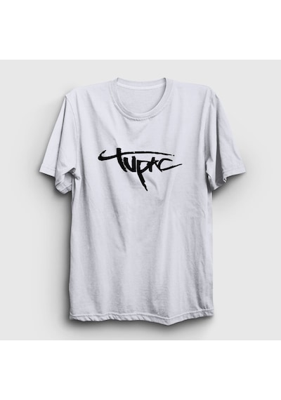 Presmono Unisex Logo Tupac Shakur T-shirt Beyaz