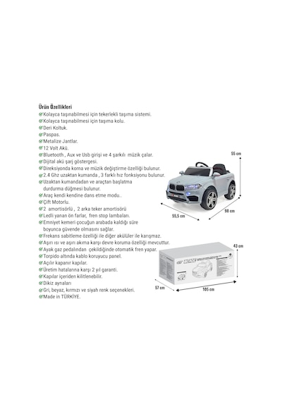 Blade Gt Gri Uzaktan Kumandalı 4x2 12 Volt Akülü Araba - Rc Bmw Akülü Araba Çok Renkli