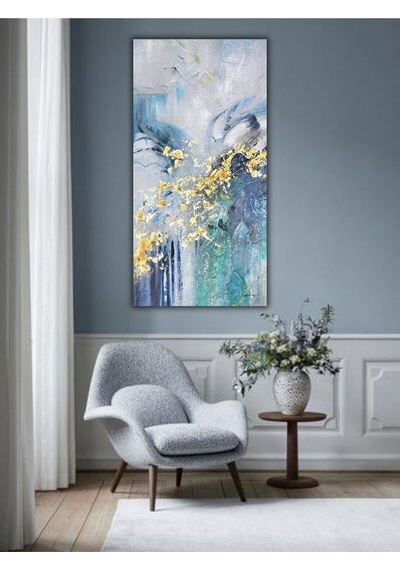 Yağlı Boya Tablo %100 El Yapımı 65cmx115cm Soyut Gold