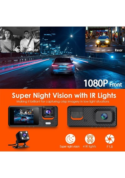 Çeşithane 3 Kameralı Araç İçi Kamera 1080p Ön Arka İç Kayıt Gece Görüşlü Dash Cam