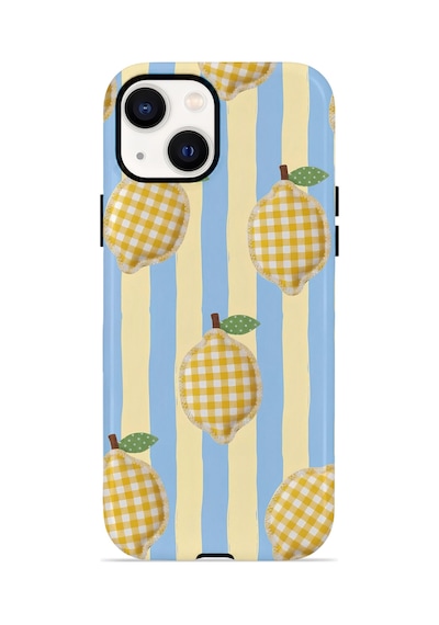 Apple iPhone Uyumlu 14 Vorian Çift Katmanlı Magsafe Kılıf Gingham Lemon Grove