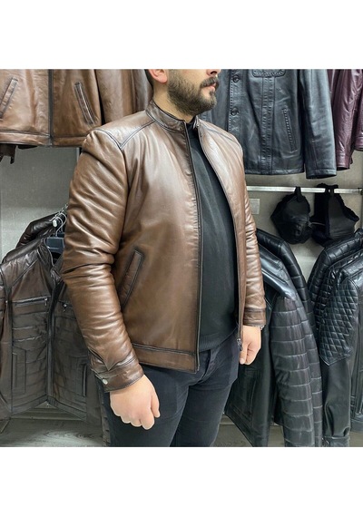 Nyc Giyim Tekstil & Deri Spor Ceket Hakiki Deri Slim Fit ,gündelik,mevsimlik Kahverengi