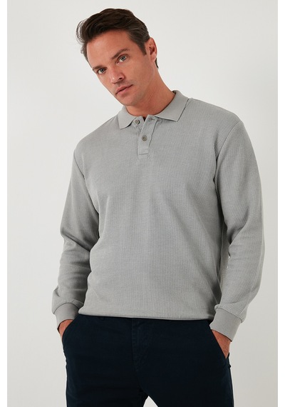 Buratti Pamuklu Regular Fit Düğmeli Polo Yaka Erkek Sweat 5905739 Gri