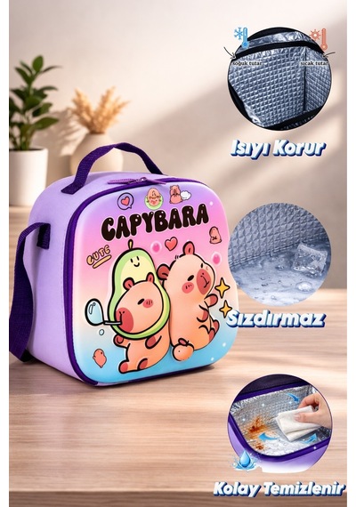 Capybara Orijinal Lisanslı Çocuk Beslenme Çantası Isı Yalıtımlı Lila