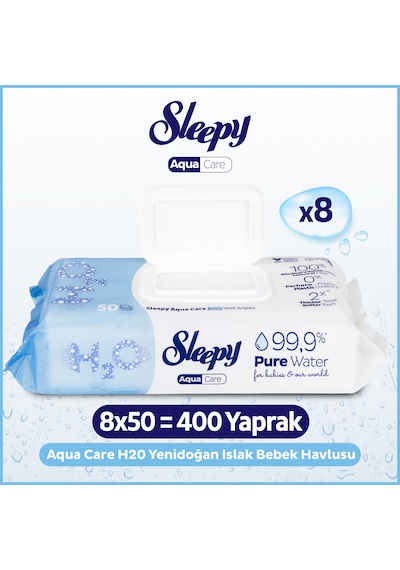 Sleepy AquaCare H2O Yenidoğan Islak Bebek Havlusu 8x50 Sleepy AquaCare H2O Yenidoğan Islak Bebek Havlusu 8x50