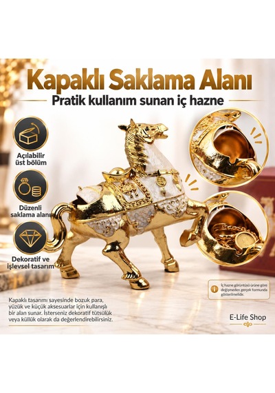 Lüks Alaşım Metal At Figürlü Kapaklı Dekoratif Küllük Ve Takı Saklama Kutusu Metal Biblo 25 X 20 Cm
