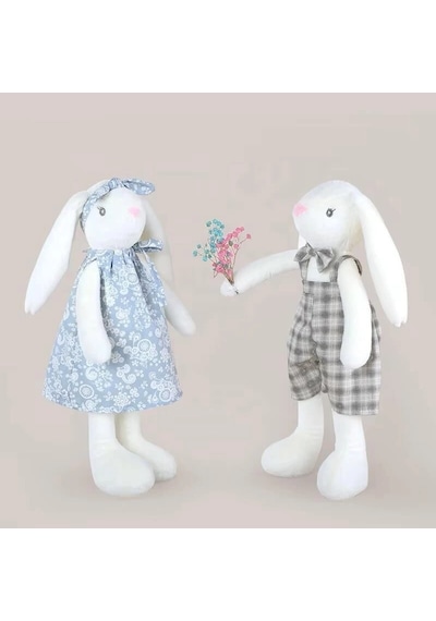 Pl50169 60 Cm Elbiseli Tavşanlar-hly Beyaz
