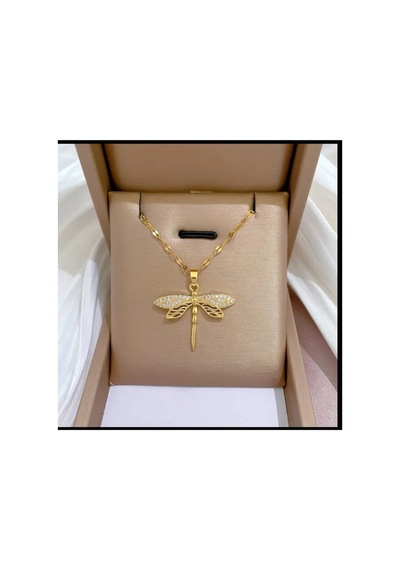 Faux Pearl Parlak Taşlı Aksanlar, Paslanmaz Çelik Kolye Altın Sarısı