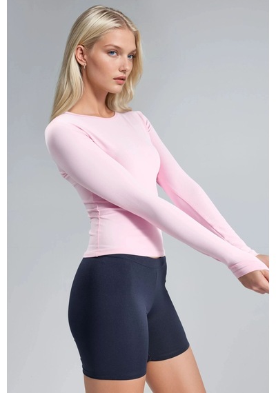 Hiccup Busem Slim Fit Yuvarlak Yaka Uzun Kollu Bluz Toz Pembe