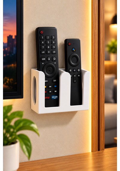 Veriqo 3d Duvara Monte 2'li Uzaktan Kumanda Tutucu Tv Kumandalık Düzenleyici Beyaz
