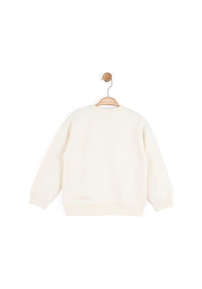 Kız Çocuk Önü Baskılı Boncuk Detaylı Sweatshirt-16130 KREM