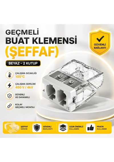 Geçmeli Buat Klemensi Şeffaf 2 Kutup-beyaz 50 Adet