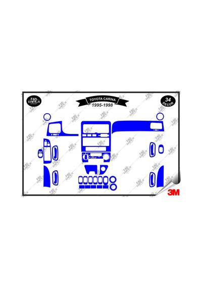 Toyota Carina 1995-1998 Torpido Konsol Trim Göğüs Maun Kaplama Set 34 Parça Mavi Renk