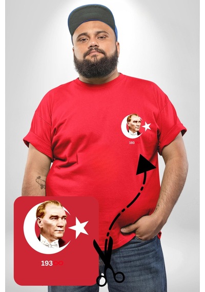 Angemiel Atatürk Türk Bayrağı Sonsuzluk Kırmızı Büyük Beden Kadın Basic Minimal Baskılı Tişört Kırmızı