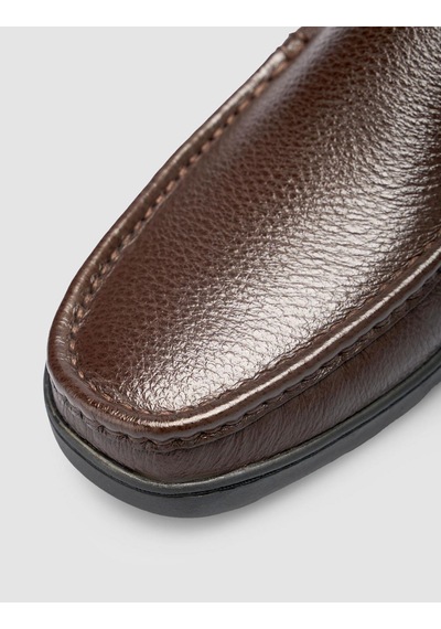 Cabani %100 Hakiki Deri Koyu Kahverengi Dikiş Detaylı Loafer Ayakkabı Koyu Kahverengi