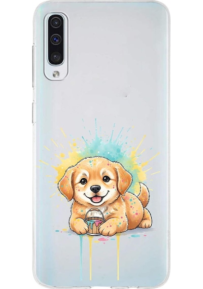 Samsung Galaxy A50 İle Uyumlu Splash Köpek Tasarımlı Şeffaf Silikon Kılıf Şeffaf