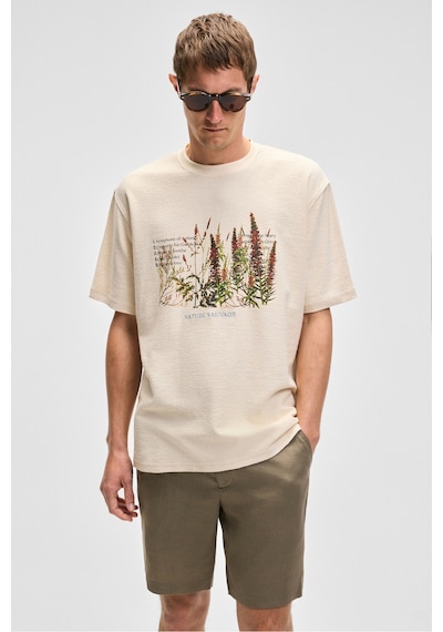 Grımelange PLANTASIA Erkek %100 Organik Pamuk Baskı ve Nakış Detaylı Kısa Kollu Vanilya T-Shirt